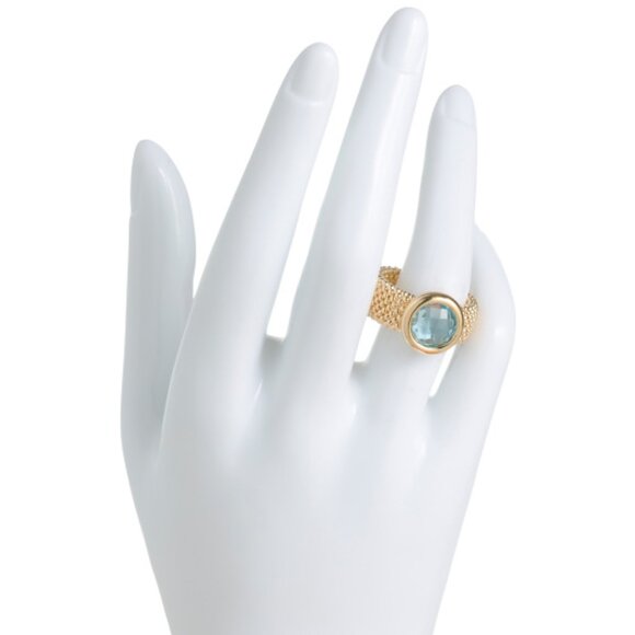 MILOR GOLD Made In Italy 14kt Gold Mesh Blue Topaz Ring - Picture 2 of 3